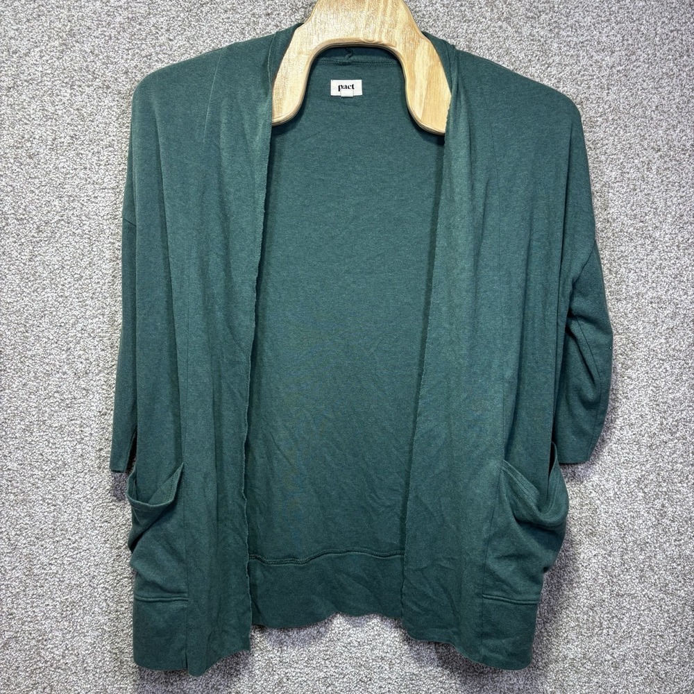 Pact Sweater Womens Medium Green 100% Organic Cotton Open Cardigan Pockets